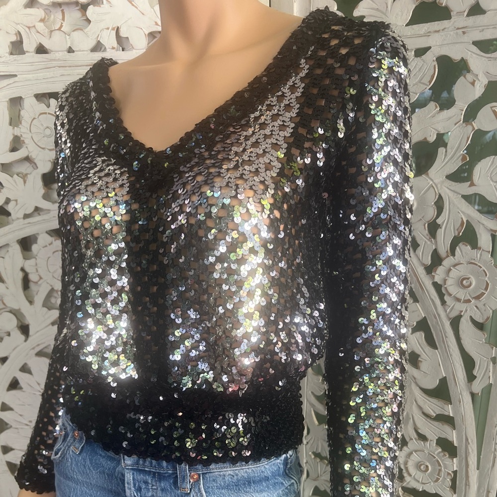 Vintage 80s sequin Disco era sweater size M